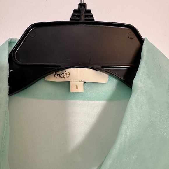 MAJE Roane sheer organza midi shirt teal sea green dress - 1 - Picture 5 of 7